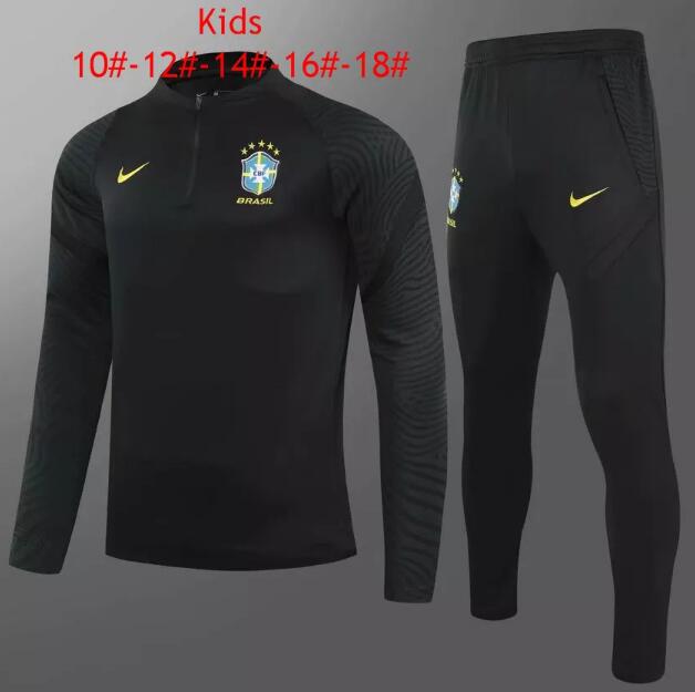 Kids Brazil 2021/22 Black Training Suit (Sweatshirt+Pants)